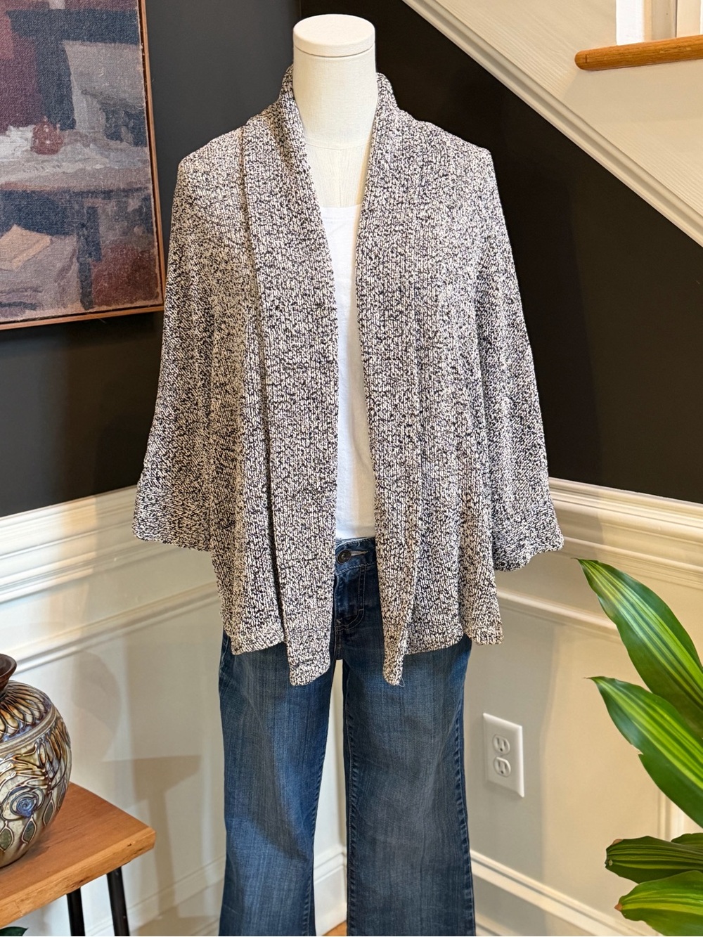 Splendid Quiet Luxury Textured Cardigan Black/White Medium